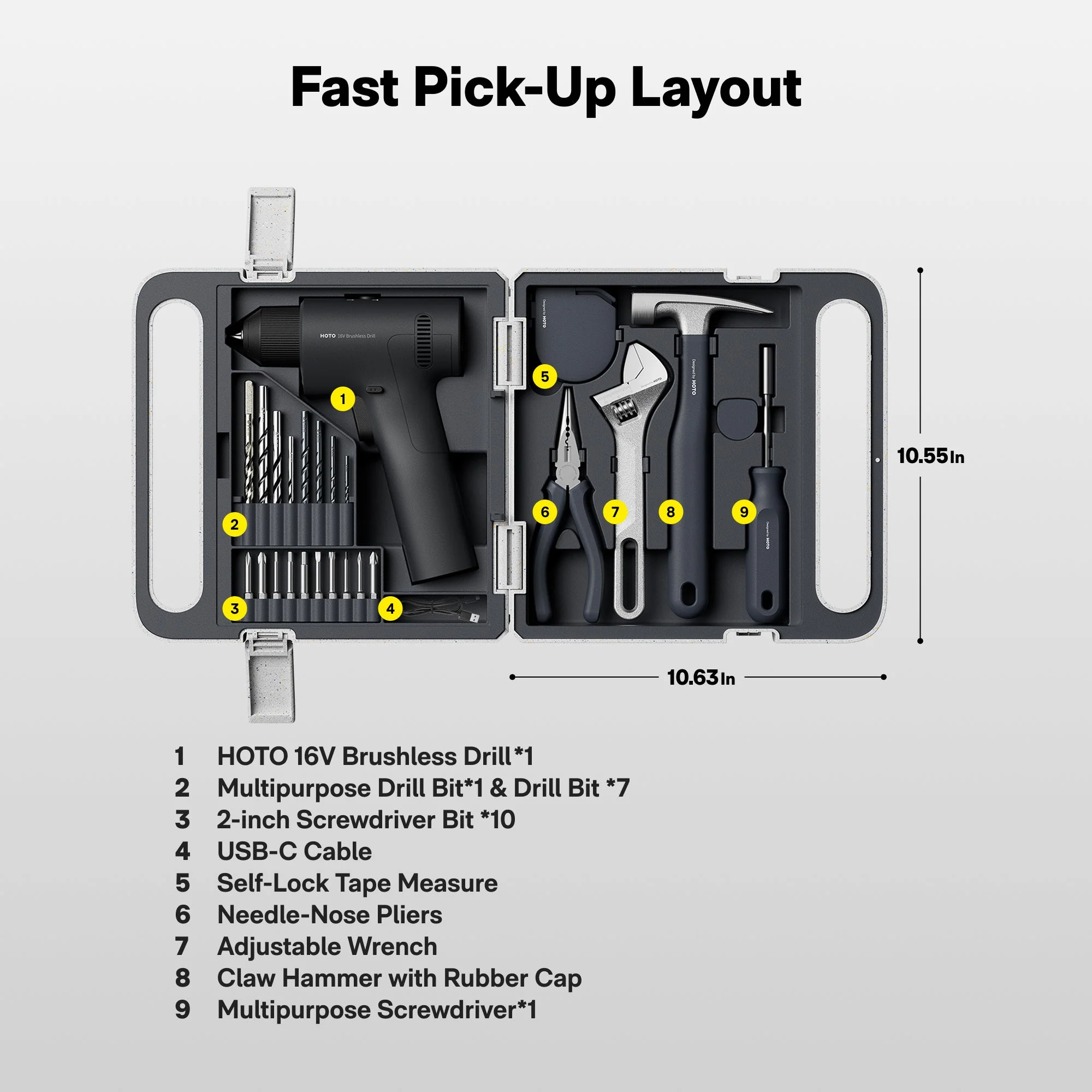 HOTO 16V Brushless Drill Tool Kit - Image 11