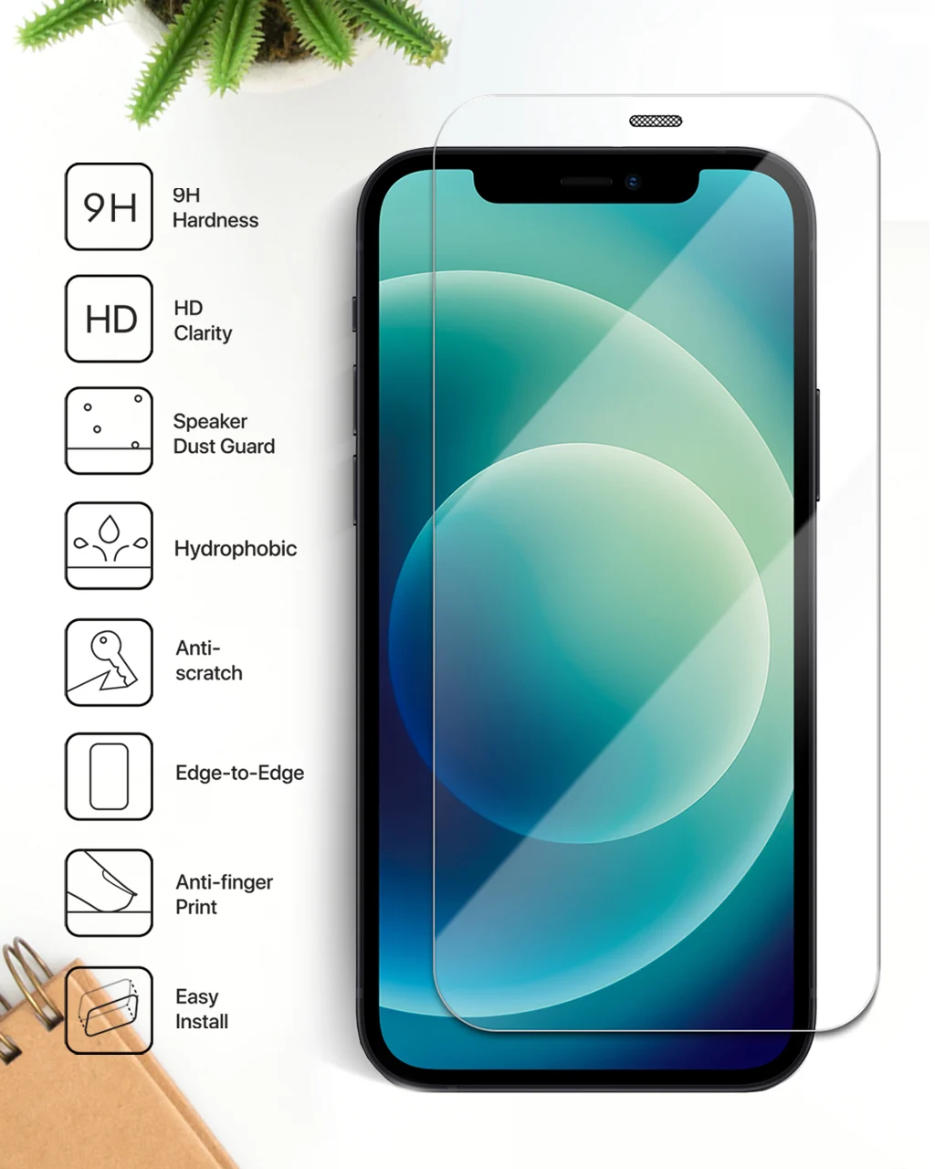 OCOMMO 9H Glass Screen Protector for iPhone 12/12 Pro - Image 2