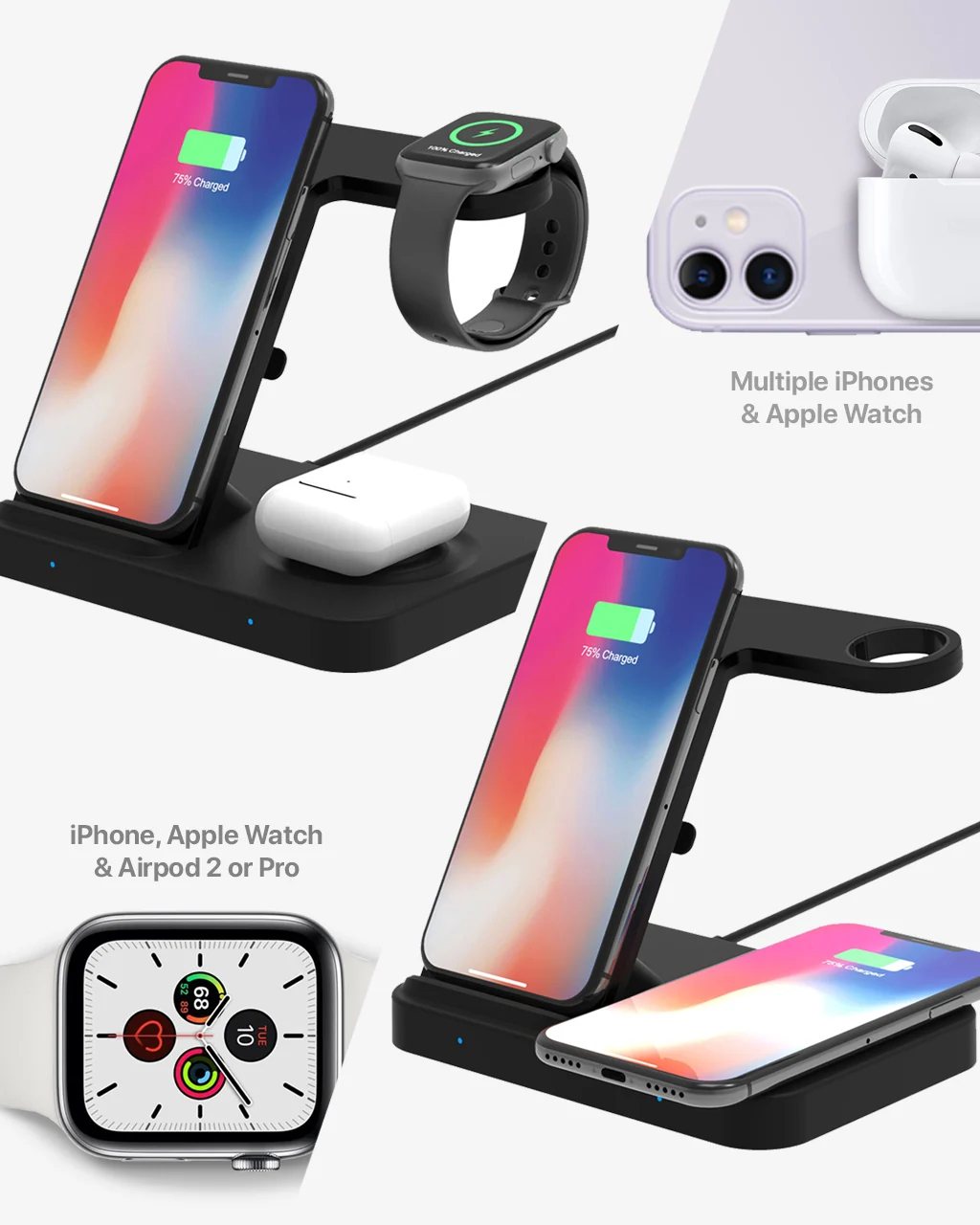 OCOMMO 3in1 Qi Wireless Charger With Watch Charger Insert - Image 2